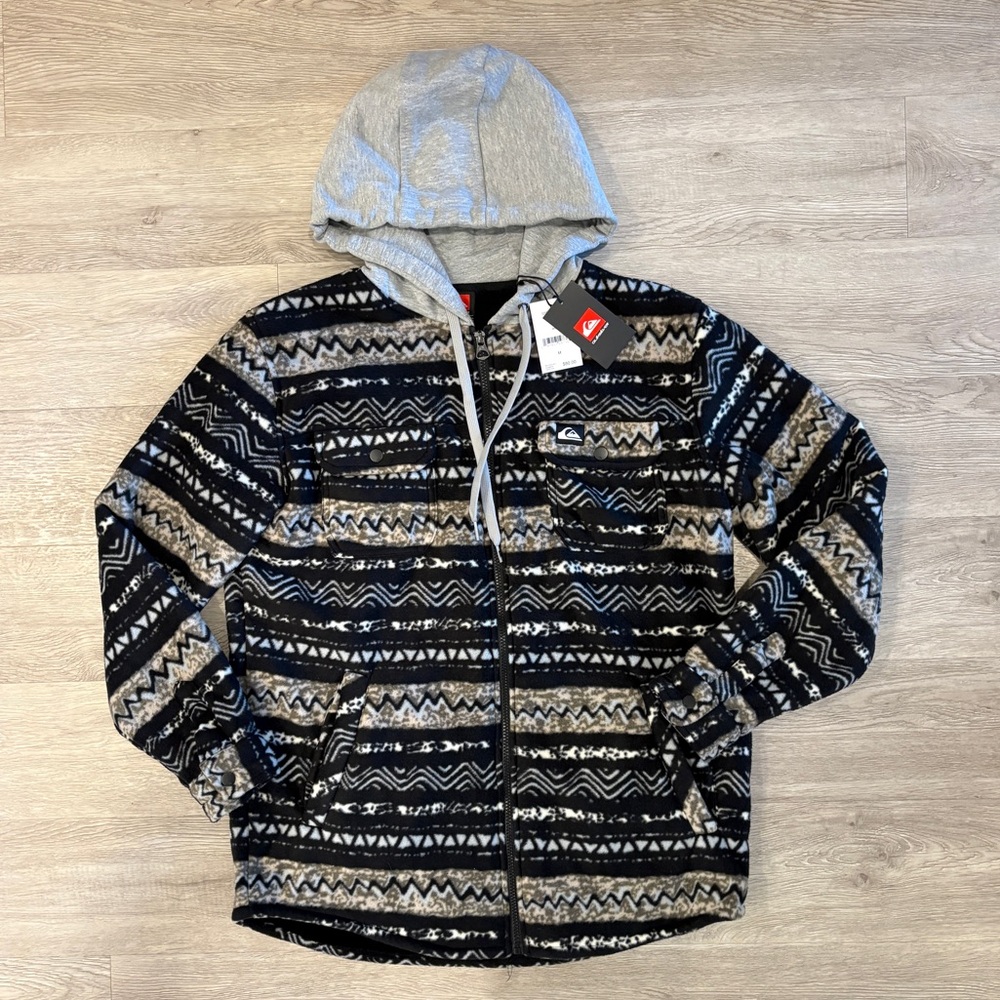 Quicksilver Black and Gray Patterned Zip-Up Sweater
